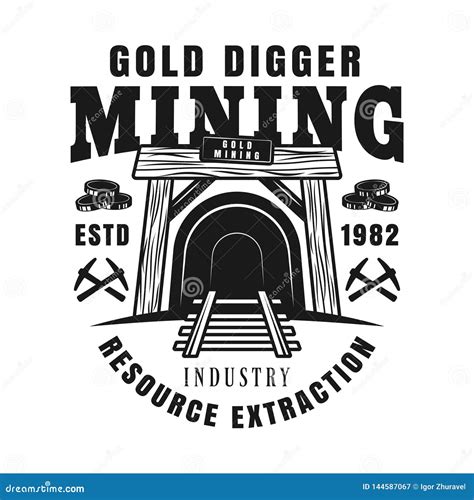 Entrance in Mine Shaft Vector Monochrome Emblem Stock Vector - Illustration of isolated, digger ...