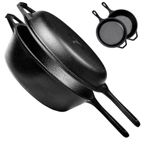 Pre-Seasoned Cast Iron 2-In-1 Multi Cooker 3-Quart Dutch Oven & Skillet Lid Set | Cuisinel