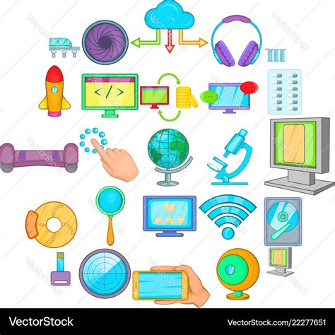 Tech icons set cartoon style Royalty Free Vector Image