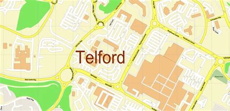 Telford Area UK Map Vector City Plan High Detailed Street Map editable Adobe Illustrator in layers