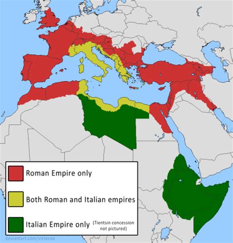 the roman empire is shown in red, green and yellow on a map with other ...