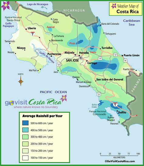 Costa Rica Rainfall Map, Costa Rica - Go Visit Costa Rica