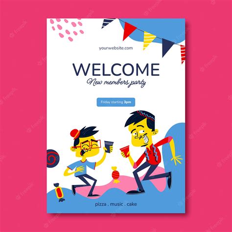 Premium Vector | Hand drawn welcome party poster template