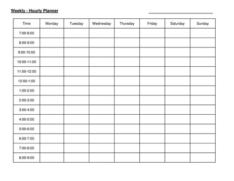 Printable Hourly Weekly Schedule - Printable Word Searches