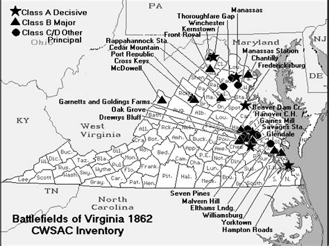 Civil War Virginia 1862 Map of Battles