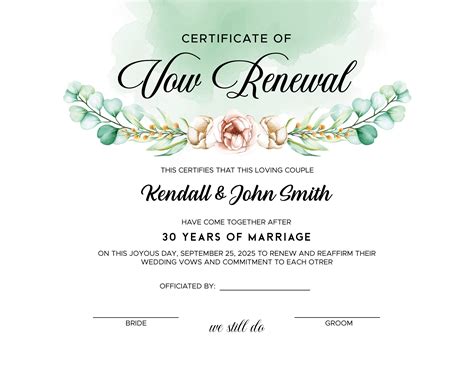 Vow Renewal Certificate. Editable Printable Wedding - Etsy UK