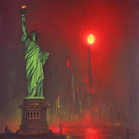 statue of liberty in underground city, red and purple | Stable Diffusion | OpenArt