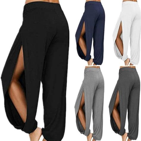 Cheap Women Fashion Pants Yoga Pants Harem Pants for Women Side Slit ...