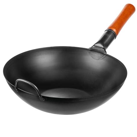 Black Carbon Steel Wok 13,5-inch+Wooden Wok Lid | Yosukata