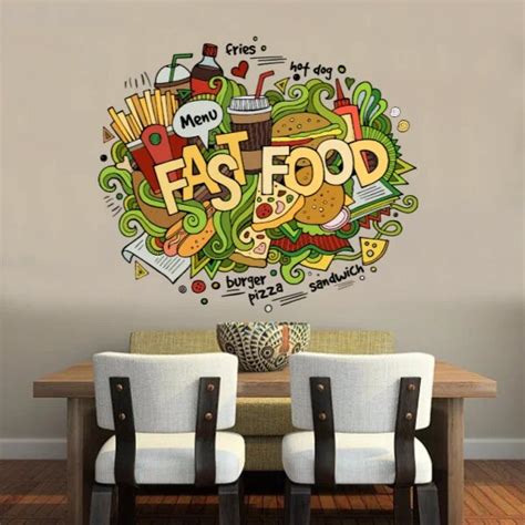 I Love Fast Food Illustration Fashion Wedding Decor Vinyl Waterproof Wall Sticker Bedroom ...