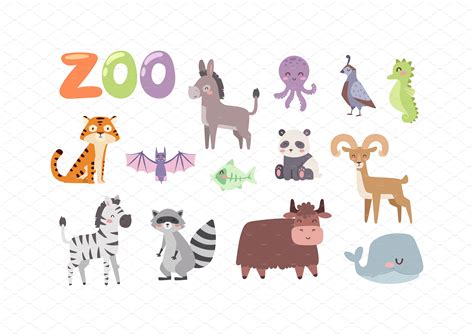 Zoo animals vector set | Animal Illustrations ~ Creative Market
