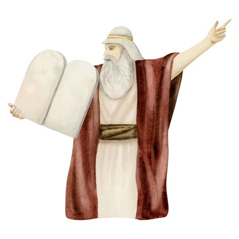 Watercolor Moses with Ten Commandments stone tablets illustration ...