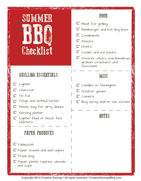 FREE Summer BBQ Checklist | Picnics, Note and Spaces