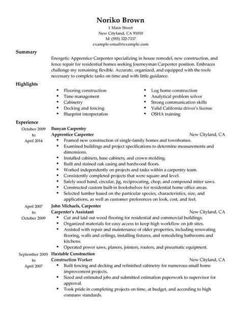 Apprentice Carpenter Resume Examples | Construction | LiveCareer