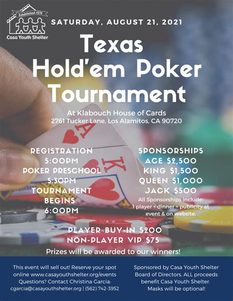 Texas Hold’em Poker Tournament 2021 - Casa Youth Shelter