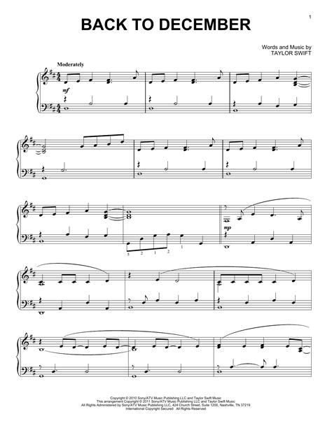 Back To December | Sheet Music Direct