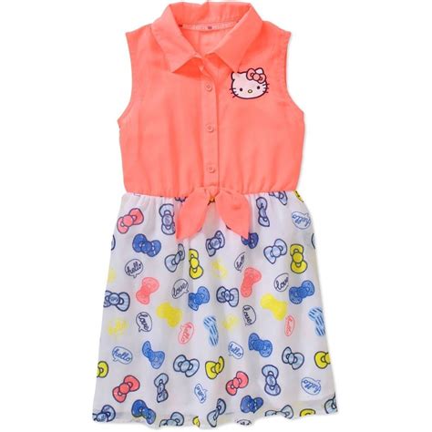 Hello Kitty By Sanrio Girls Tie Front Summer Dress Vestido Size 7/8 M/M | Print chiffon, Tie ...