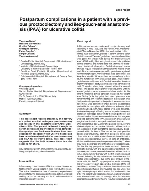 (PDF) Postpartum complications in a patient with a previous proctocolectomy and ileo-pouch-anal ...