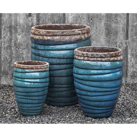 Tall Guaracha Aqua Ceramic Large Planters | Kinsey Garden Decor