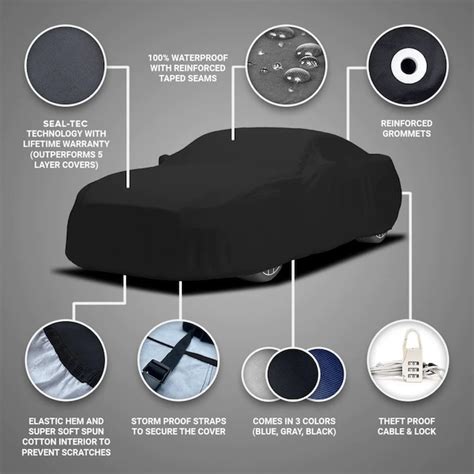 Seal Skin Covers Universal Car Cover for Sedan, Indoor/Outdoor, Black, Waterproof with SEAL-TEC ...