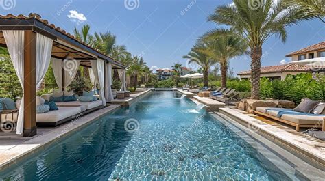 Pool with Canopy and Lounge Chairs Stock Photo - Image of luxury, relax ...