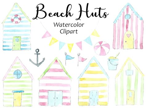 Watercolor Beach Hut Clipart 12 Hand Painted PNG Files | Etsy