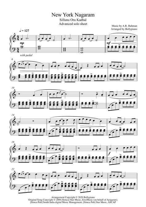 New York Nagaram Advanced Piano Notes | Solo Sheet Music PDF