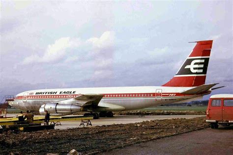 British Eagle International Airlines Boeing 707-138B G-AWDG "Phoenix" is parked at London ...