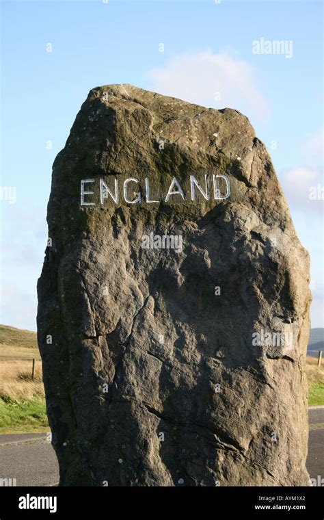 Boundary stone on England and Scotland Border at Carter Bar south of Jedburgh Cheviot Hills main ...