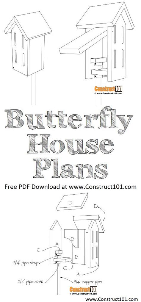 Simple Butterfly House Plans - Free PDF Download at Construct101 #WoodworkingOutdoorBirdHouses ...