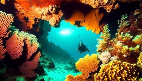 Premium AI Image | Scuba deep sea diver swimming in a deep ocean cavern ...