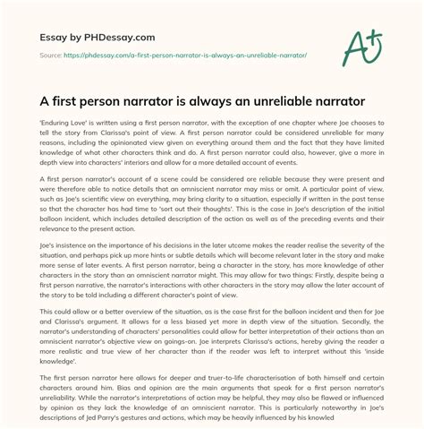 A First Person Narrator Is Always An Unreliable Narrator Essay Example - PHDessay.com