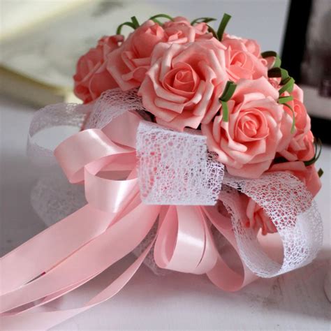 New Year Romantic Pink Ribbon Rose Wedding Bridal Bridesmaid Flower ...