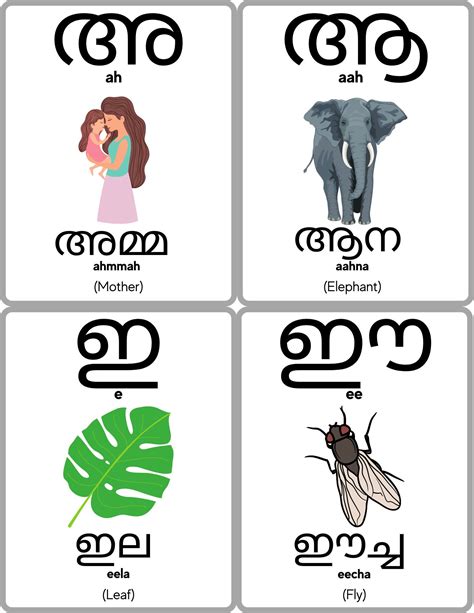 Malayalam Vowels Swaraksharangal Flashcards - Etsy