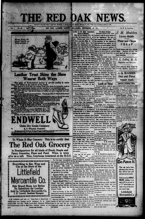 The Red Oak News. (Red Oak, Okla.), Vol. 1, No. 33, Ed. 1 Friday, September 29, 1911 - Page 1 of ...