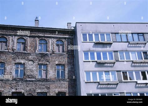 Surviving pre-war architecture next to post-war apartments. Prozna ...