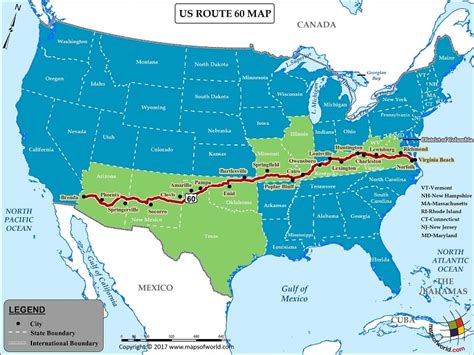 US Route 60 Map for Road Trip, Highway 60