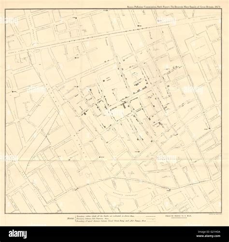 1854 Broad Street Cholera Outbreak, Soho, London by Dr John Snow, 1874 old map Stock Photo - Alamy