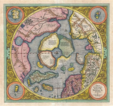 Mapa del polo norte, por Gerardus Mercator (1595) - Mapas Milhaud