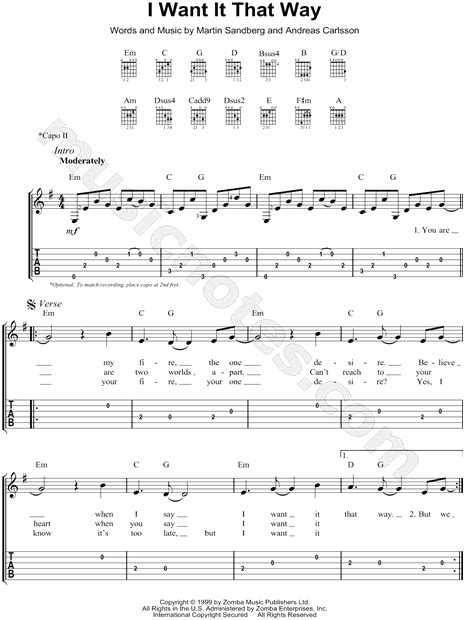 Backstreet Boys "I Want It That Way" Guitar Tab in E Minor - Download & Print - SKU: MN0068869