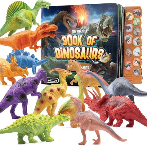 Prextex Dinosaur Figures & Sound Learning Book-Pack of 12, Toys for ...