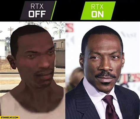 RTX off vs RTX on GTA screen Eddie Murphy Grand Theft Auto | StareCat.com