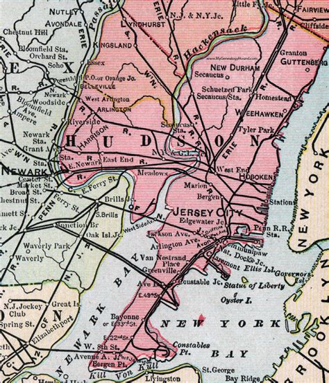 Hudson County, New Jersey, 1905, Map, Cram, Jersey City, Bayonne, Hoboken