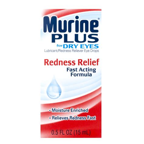 Murine Plus for Dry Eyes, Lubricant Redness Relief Eye Drops, 0.5 Fl ...