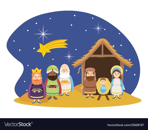 Christmas nativity scene cartoon Royalty Free Vector Image