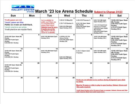 March Ice Schedule - Hallett Center of Crosby