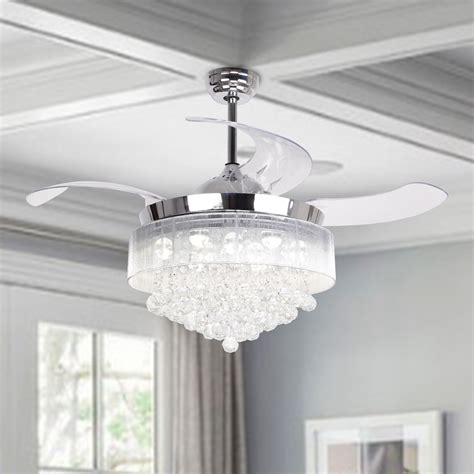 Parrot Uncle Crystal Ceiling Fan with Lights 46 Inch Crystal Chandelier Fan with Remote Control ...