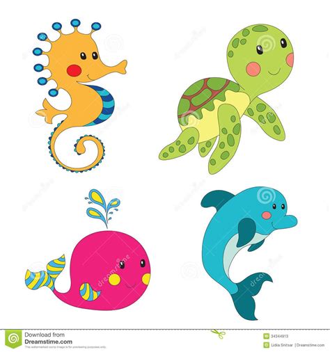 Cartoon Sea Creatures | Set of Cartoon Sea Creatures