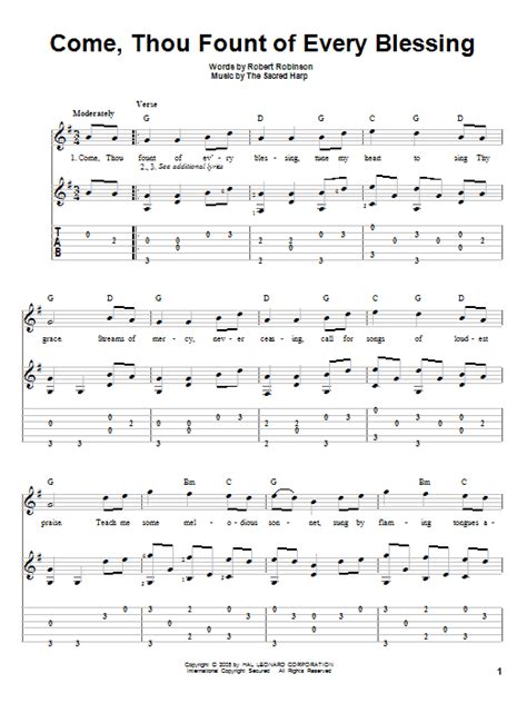 Come, Thou Fount Of Every Blessing by Robert Robinson Sheet Music for Solo Guitar at Sheet Music ...