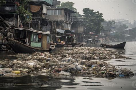 Huge dump with a lot of plastic waste and various used garbage. Environmental pollution concept ...